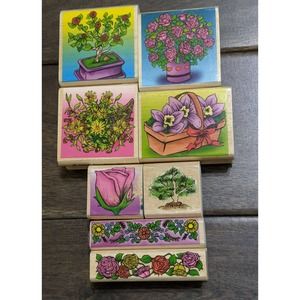 Vintage 1999 lot sky kids Rubber stamp basket flower floral roses tree